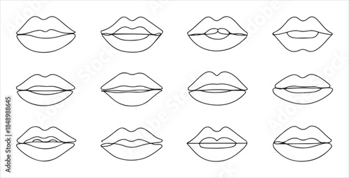 lips line art collection different shapes outline vector illustration female beautiful lip contour
