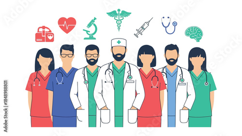 Healthcare Professionals Standing Together: A dedicated group of medical professionals, united in their commitment to patient care and well-being. This image embodies health, hope, and compassion.