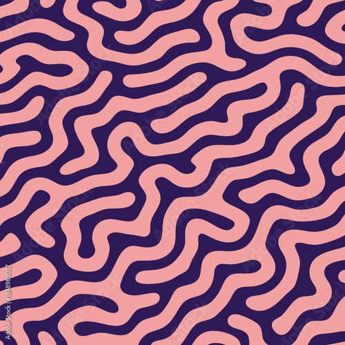 Abstract seamless pattern with flowing pink lines on a dark blue background