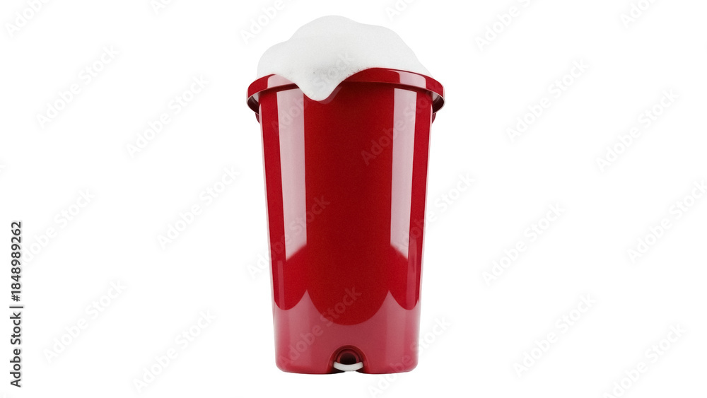 Obraz premium Isolated red container with foam, filled to the brim, clean studio shot, eye-level view