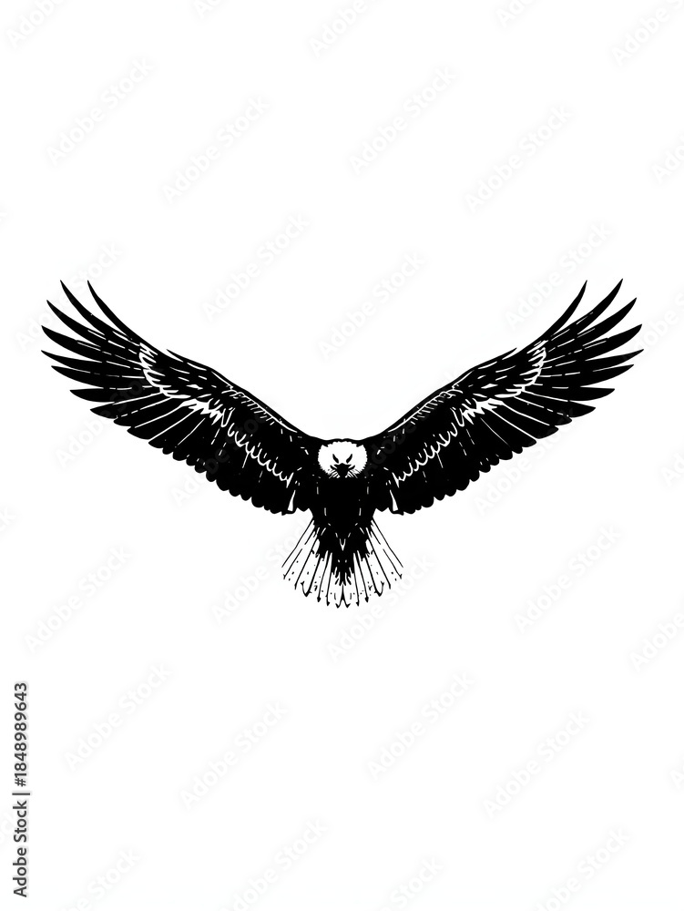 Obraz premium Black Stencil Eagle in Flight with Spread Wings Vector