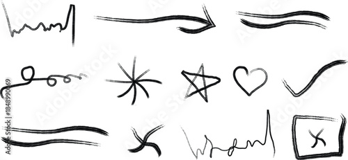Variety of hand drawn symbols and silhouette graphics