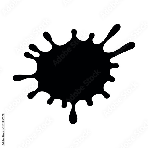 Black paint splatter silhouette. Abstract ink splash blot isolated on white background for edgy artistic and graphic design concepts.