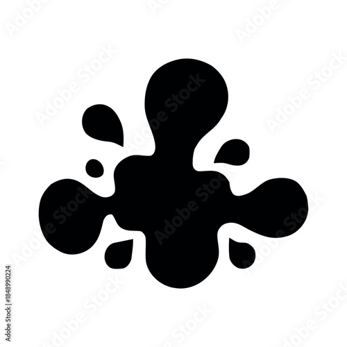 Black paint splash silhouette vector. Rounded ink splatter blot isolated on white background for modern branding and playful graphic design.