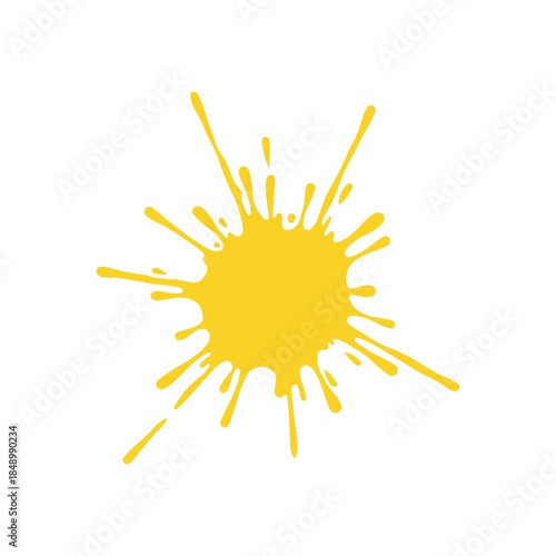 Yellow paint splash vector illustration. Bright ink splatter blot isolated on white background for sunny and energetic graphic design themes