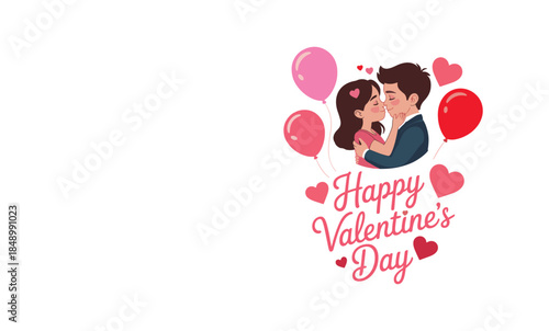 Happy Valentine’s Day Cute Romantic Couple Illustration with Hearts