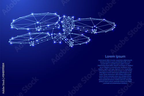 flying quadcopter from futuristic polygonal blue lines and glowing stars for banner, poster, greeting card