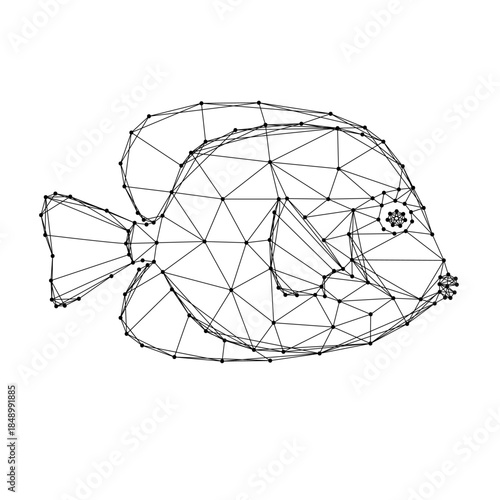 tropical fish from abstract futuristic polygonal black lines and dots