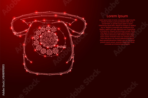 disk phone, old fixed, from futuristic polygonal red lines and glowing stars for banner, poster, greeting card