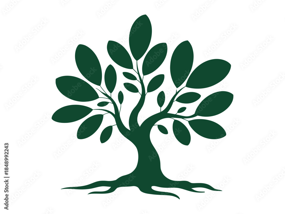 Fototapeta premium Green Tree Silhouette with Roots