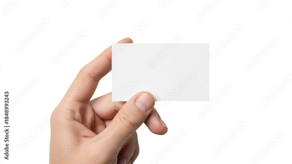Obraz premium Isolated Hand holding a rectangular business card, showing a promotion, offer or advertisement