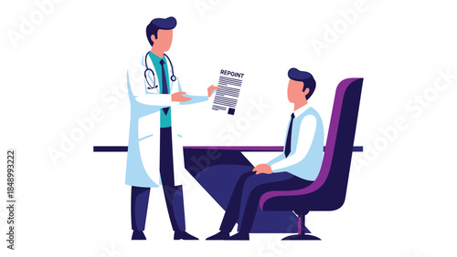 Consultation: A dedicated healthcare professional attentively presents medical records to a patient, fostering trust and care during a clinical consultation. 
