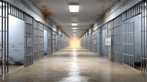 Wallpaper Mural A clean and well-lit corridor features light blue walls and several closed doors, indicating different rooms in a medical setting Torontodigital.ca