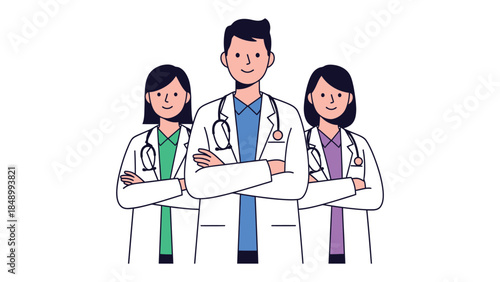 Medical Team United: A group of dedicated medical professionals, in pristine coats and stethoscopes, stand united, embodying healthcare and compassion.