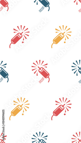 Fireworks Pattern: A vibrant and repetitive pattern of colorful firecrackers exploding with a burst of celebratory energy. Capturing the spirit of joy and festivity.