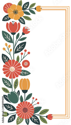 Floral Elegance: Capturing the exquisite beauty of a botanical design, this image showcases a collection of vibrant floral arrangements gracefully accentuating a delicate frame