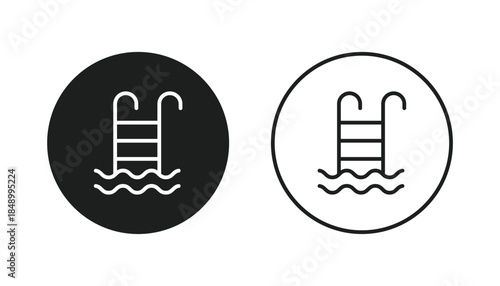 Swimming pool icon. Swim water ladder vector symbol. Ladder in swimming pool icon set.