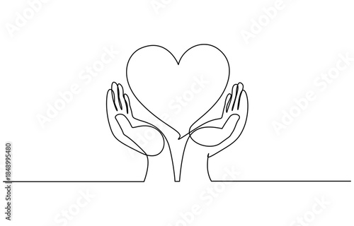 Self drawing animation continuous one line drawing palm and heart romantic concept minimalist style. 4k Animation
