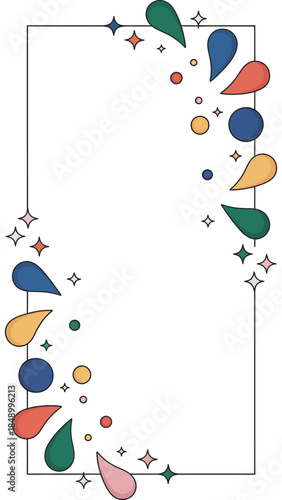 Abstract Frame: A contemporary abstract frame, adorned with a constellation of vibrant teardrop and circular shapes, creating a sense of playful creativity.