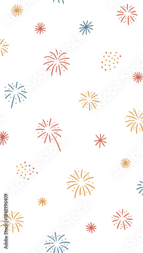 Festive Fireworks Display: A delightful collection of colorful fireworks explodes against a plain backdrop, capturing the joy and excitement of celebration.