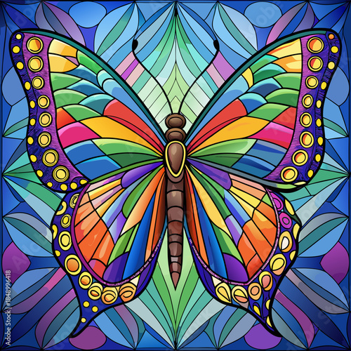 butterfly real, Stained Glass Style , rainbow color