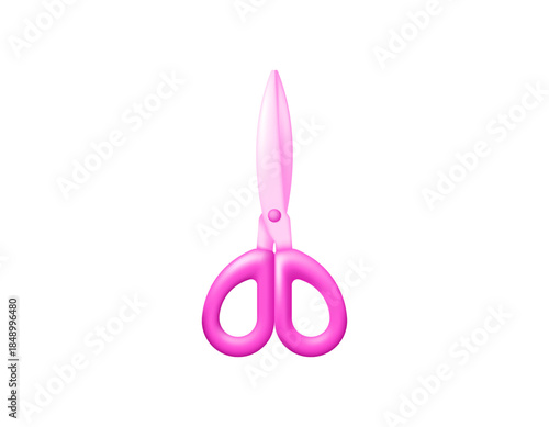 Scissors illustration. Cute pink scissors. Cutting tool. Object or item. 3D style design. White background
