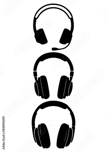 Headphone vector, various earphone silhouette, headphone clipart, headphone art