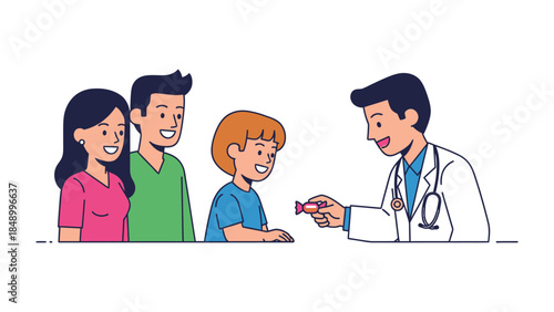 Healthcare Consultation: The bond of care shines as a doctor interacts with a young patient, parents, offering medical guidance and support