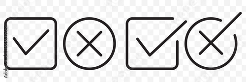 Tick and Cross checkmark vector icons in line style design for website design, app, UI, isolated on white background. Editable stroke. EPS 10 vector illustration.