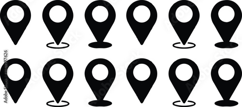 12 black map location icons set vector collection design art