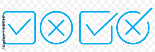 Tick and Cross checkmark vector icons in line style design for website design, app, UI, isolated on white background. Editable stroke. EPS 10 vector illustration.