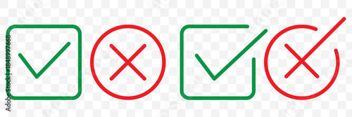 Tick and Cross checkmark vector icons in line style design for website design, app, UI, isolated on white background. Editable stroke. EPS 10 vector illustration.
