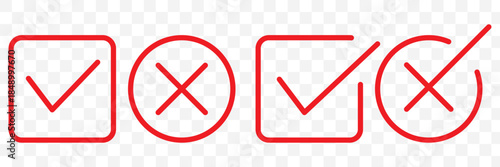 Tick and Cross checkmark vector icons in line style design for website design, app, UI, isolated on white background. Editable stroke. EPS 10 vector illustration.