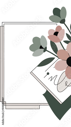 Elegant Floral Greeting: Artistic floral arrangement showcases delicate blossoms and lush foliage, creating a visually pleasing design with the hint of a greeting card.