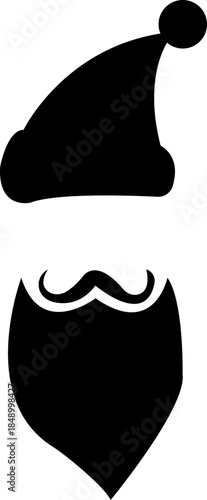 A set of Black Santa Claus silhouettes for festive Christmas designs. group collection three Santa Claus head silhouettes with beards and sunglasses Christmas. isolated on transparent background.