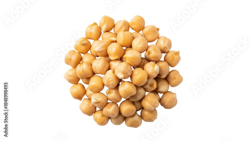 Isolated pile of cooked chickpeas, tan-colored legumes used in Middle Eastern cuisine