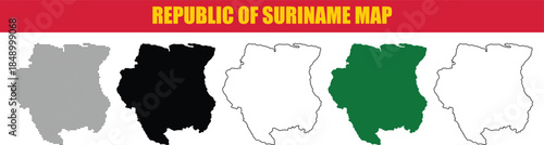 Republic of Suriname Map in Various Styles and Colors