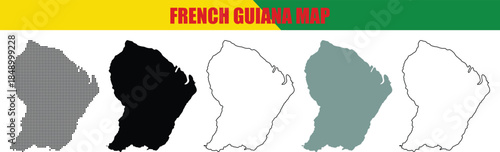 French Guiana Map Silhouette and Outline Vector Designs