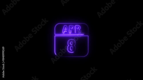 Purple Neon Calendar Icon April 8th date