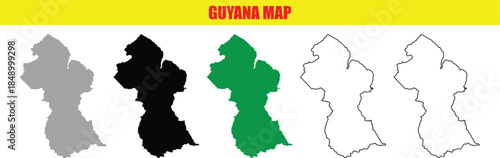 Guyana Map Outline Various Styles Transparent Background