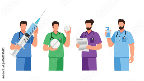 Healthcare Heroes: A professional healthcare team stands ready with essential medical supplies, prepared to deliver care and treatment