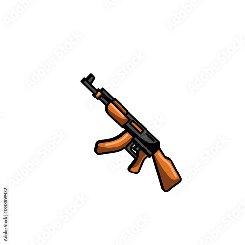 Cartoons of an ak-47 assault rifle with a brown section of wood and a black barrel.