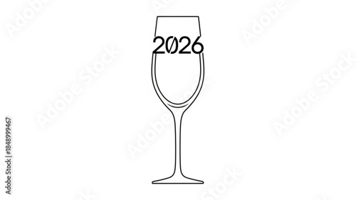 A wine glass with the year 2026 displayed inside representing celebration and future prospects isolated on a white background