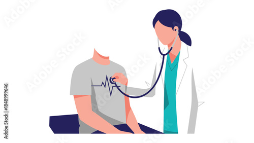 Medical Checkup: A doctor uses a stethoscope to assess a patient's heartbeat, promoting health and well-being. This visual captures the essence of healthcare and medical examination.