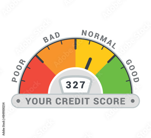 Illustration of a credit score scale with different ranges and values to improve financial literacy and planning.