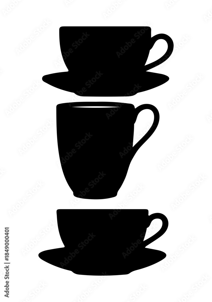 Obraz premium Tea cup silhouette, hot teacup vector art, teacup silhouette, cup of tea set vector