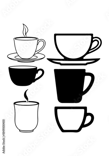 Tea cup silhouette, hot teacup vector art, teacup silhouette, cup of tea set vector