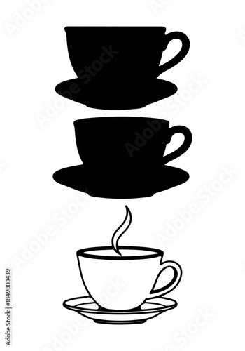 Tea cup silhouette, hot teacup vector art, teacup silhouette, cup of tea set vector