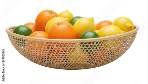Fotografie Isolated fruit basket brimming with citrus fruits oranges lemons limes for healt