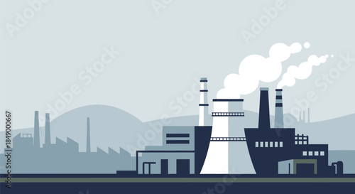Industrial factory with smokestacks pollution concept
